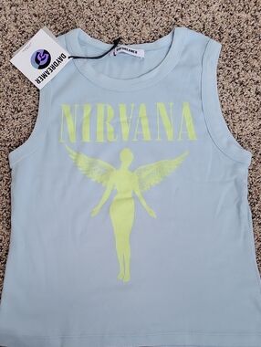 Daydreamer Womens Light Blue Tank with Yellow Nirvana Angel Graphic